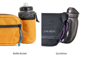 Side by side images showing the standard bottle rocket bottle option and the quickdraw fidlock bottle option.
